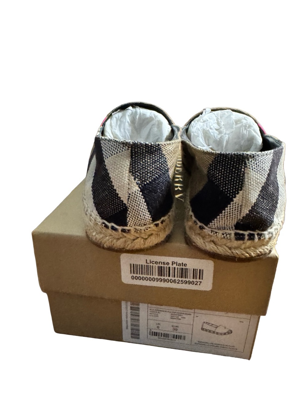 Burberry Neon Pink Tape & House Check Canvas Espadrilles Size 39 W/ Box - Picture 8 of 10